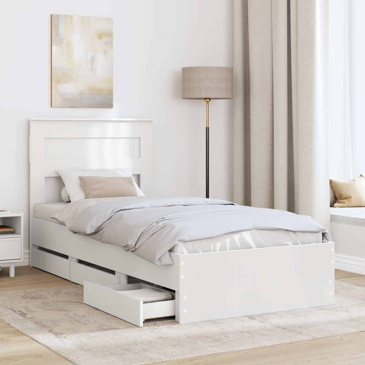 Bed Frame with Drawer White 75 x 190 cm Engineer Wood