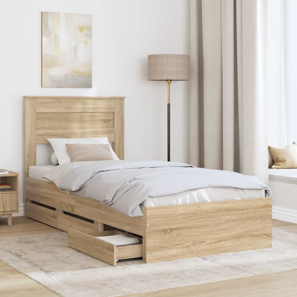 Bed Frame with Drawer Sonoma Oak 75 x 190 cm Engineer Wood