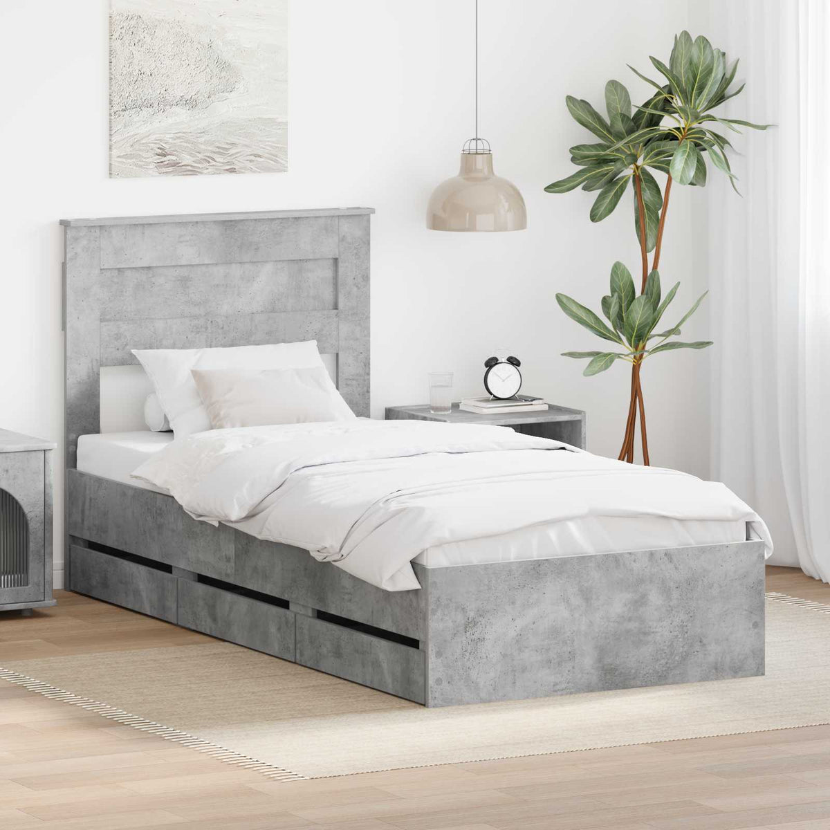 Bed Frame with Drawer Concrete Grey 75 x 190 cm Engineer Wood