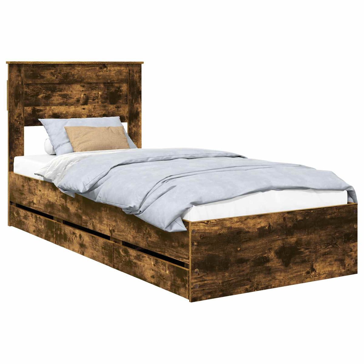 Bed Frame with Drawer Smoked Oak 75 x 190 cm Engineer Wood