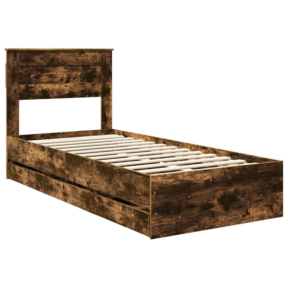 Bed Frame with Drawer Smoked Oak 75 x 190 cm Engineer Wood
