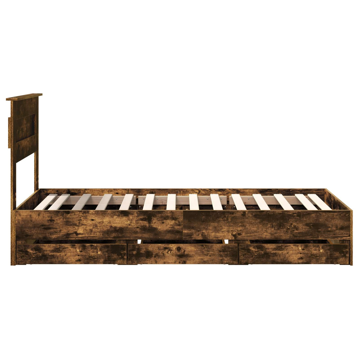Bed Frame with Drawer Smoked Oak 75 x 190 cm Engineer Wood