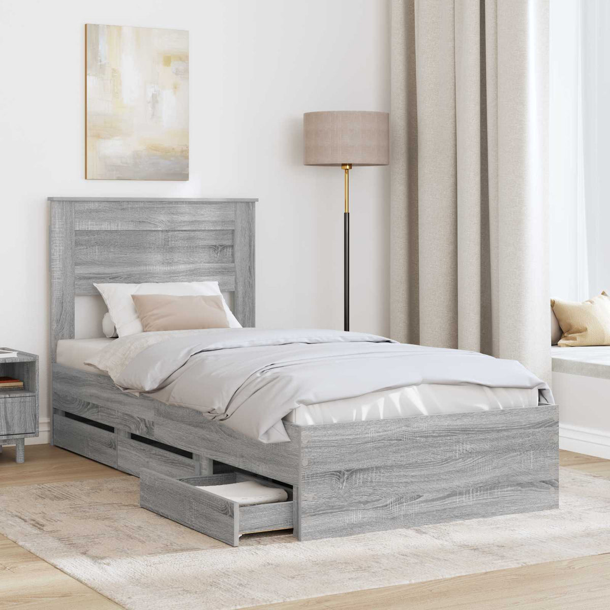 Bed Frame with Drawer Grey Sonoma 75 x 190 cm Engineer Wood