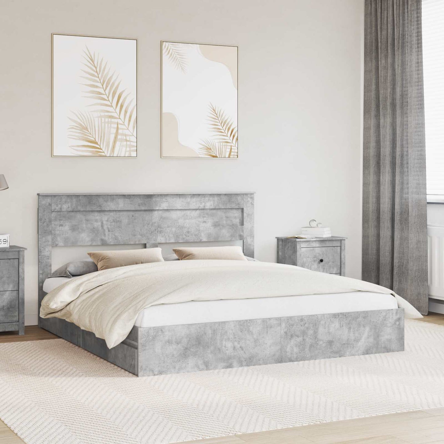 Storage Bed Concrete Grey 200 x 200 cm Engineered Wood
