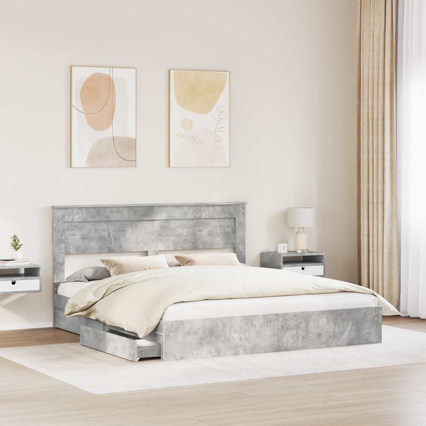 Storage Bed Concrete Grey 200 x 200 cm Engineered Wood