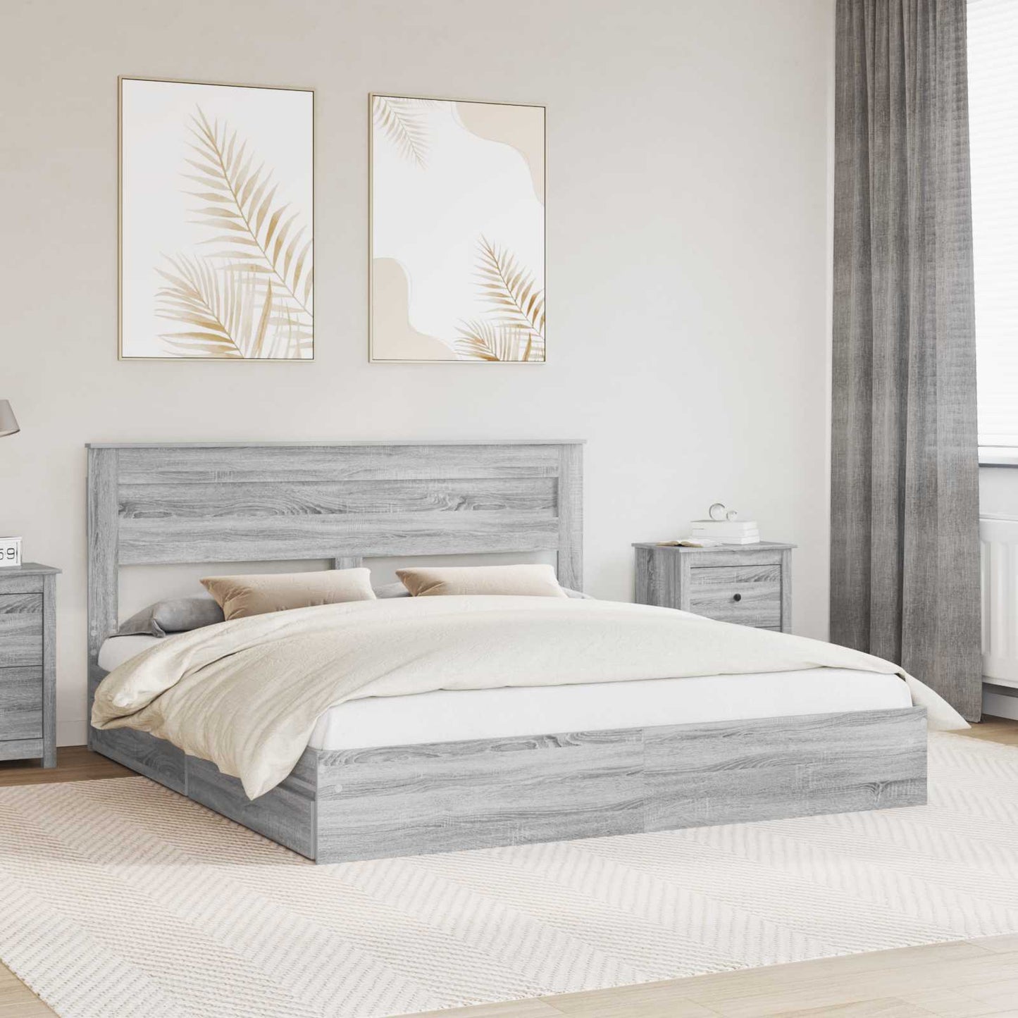 Storage Bed Grey Sonoma 200 x 200 cm Engineered Wood