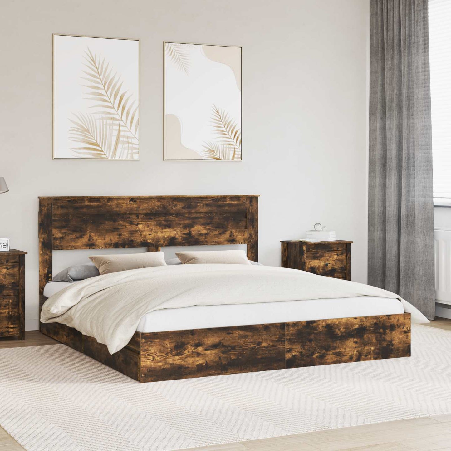 Storage Bed with Drawer Smoked Oak 180 x 200 cm Engineered Wood