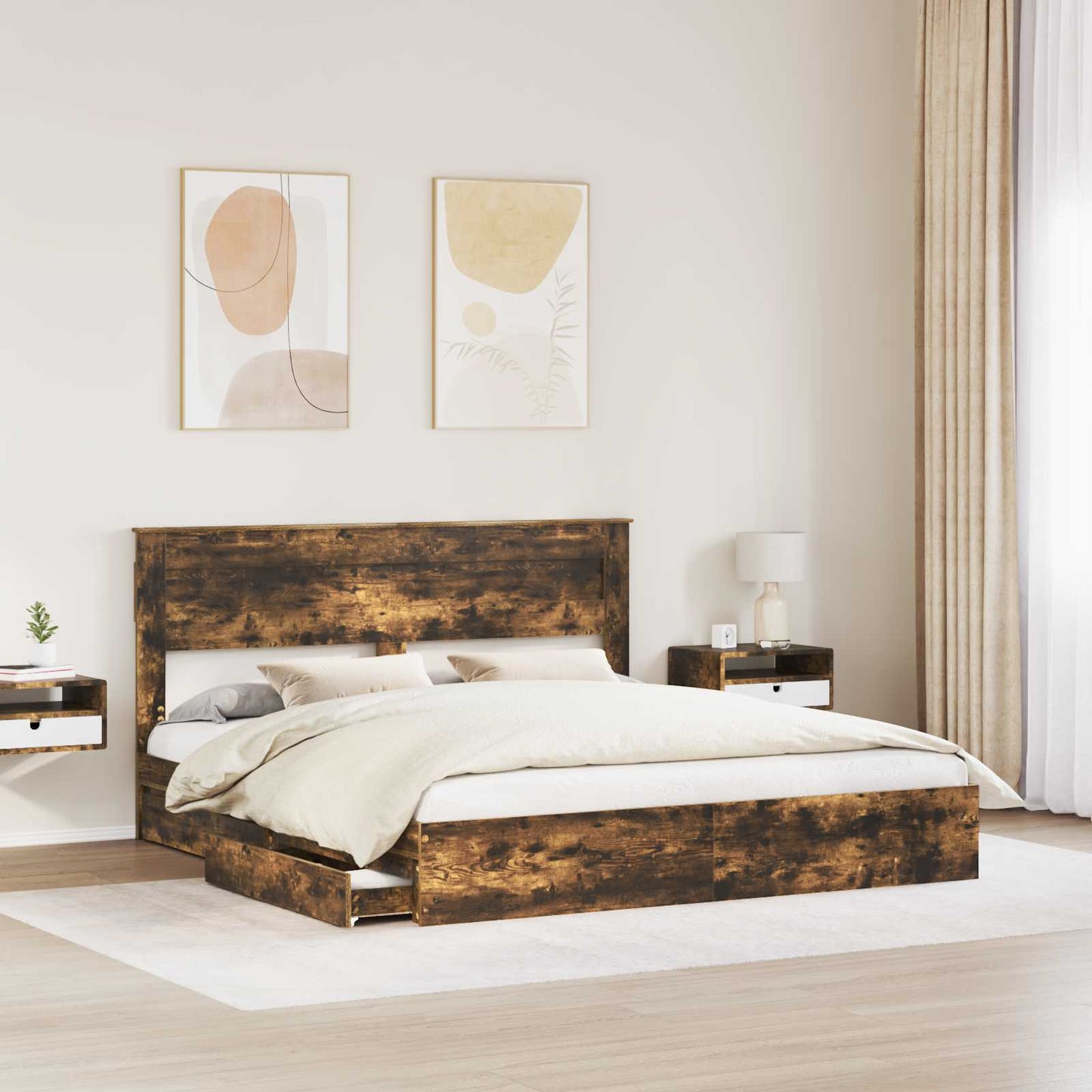 Storage Bed with Drawer Smoked Oak 180 x 200 cm Engineered Wood