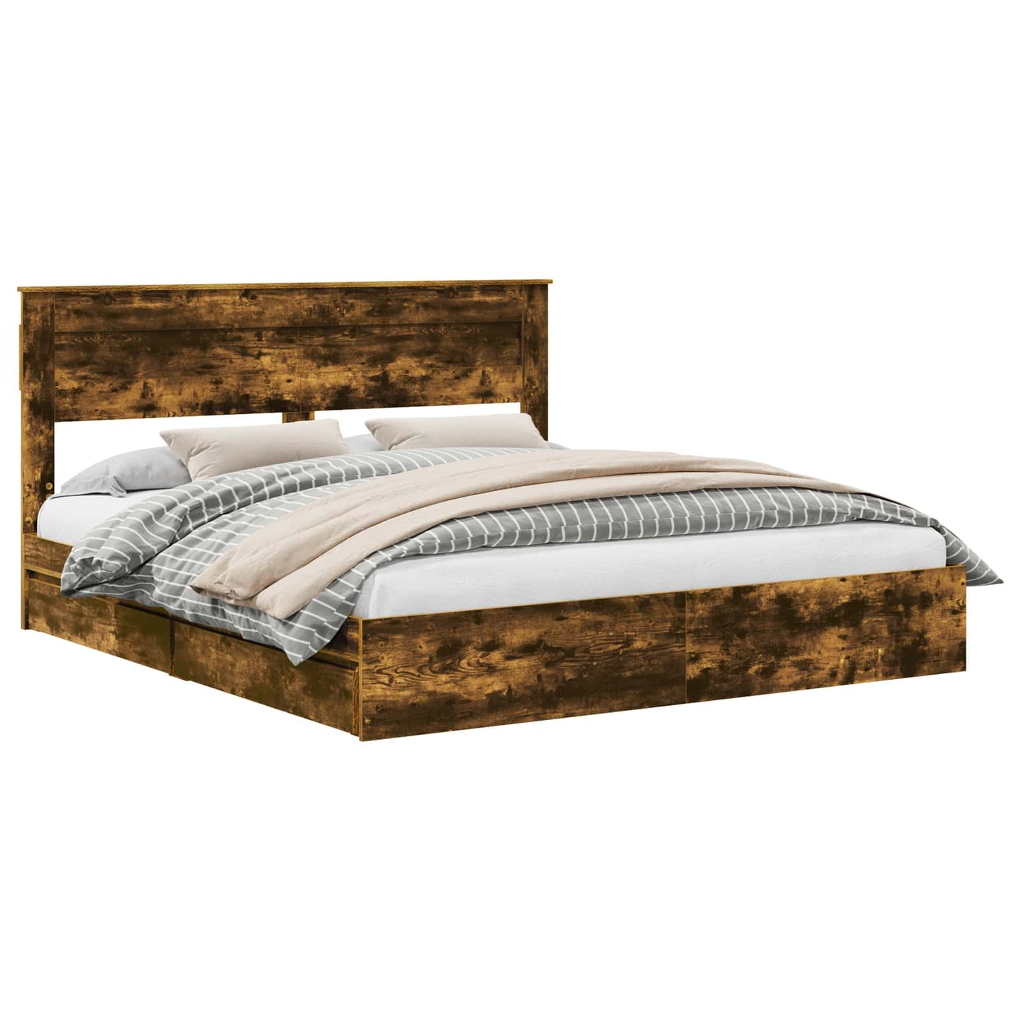 Storage Bed with Drawer Smoked Oak 180 x 200 cm Engineered Wood