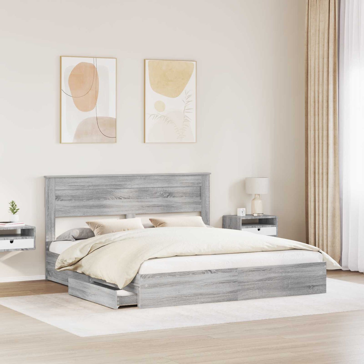 Storage Bed Grey Sonoma 180 x 200 cm Engineered Wood