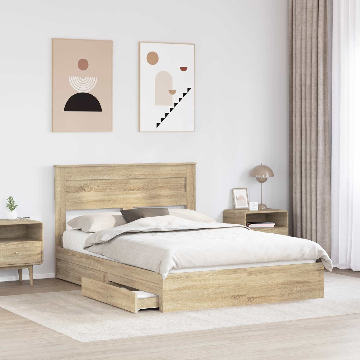 Storage Bed with Drawer Sonoma Oak 160 x 200 cm Engineered Wood