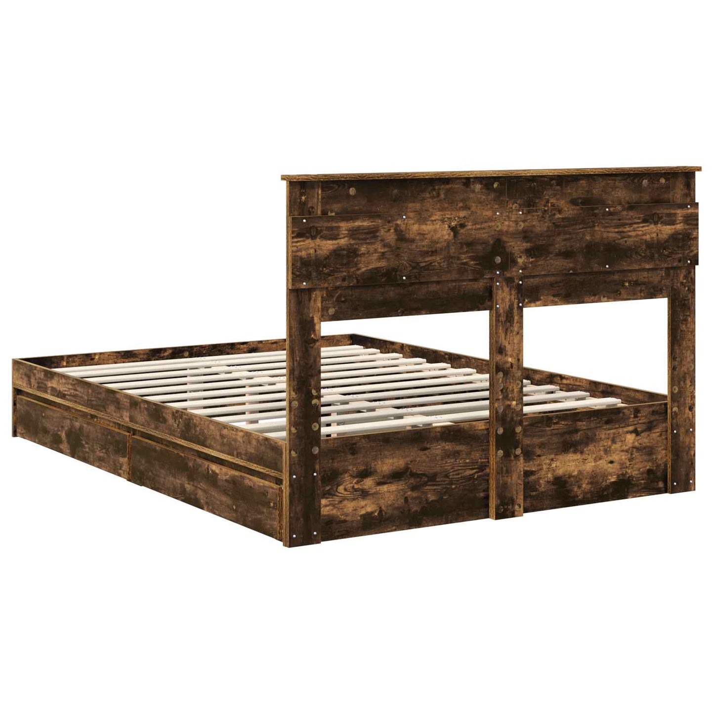 Storage Bed with Drawer Smoked Oak 160 x 200 cm Engineered Wood