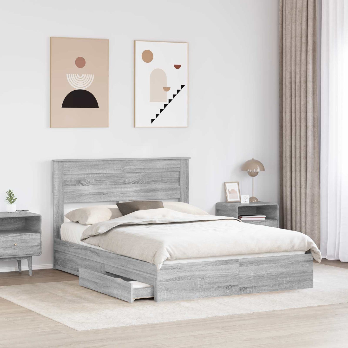Storage Bed Grey Sonoma 160 x 200 cm Engineered Wood