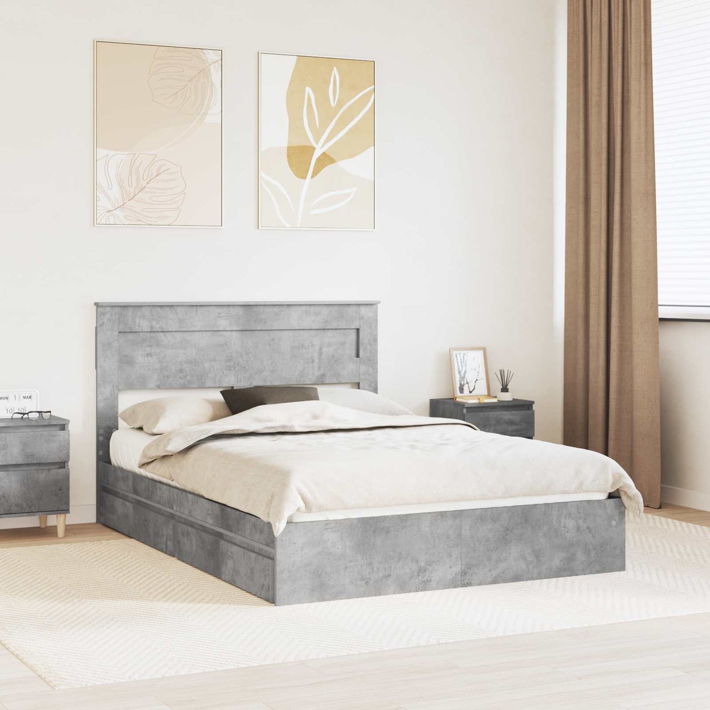 Storage Bed Concrete Grey 150 x 200 cm Engineered Wood