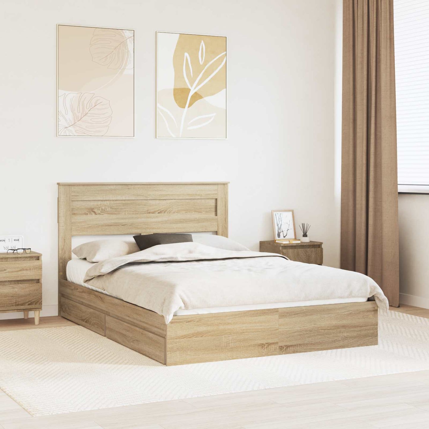 Storage Bed with Drawer Sonoma Oak 140 x 200 cm Engineered Wood