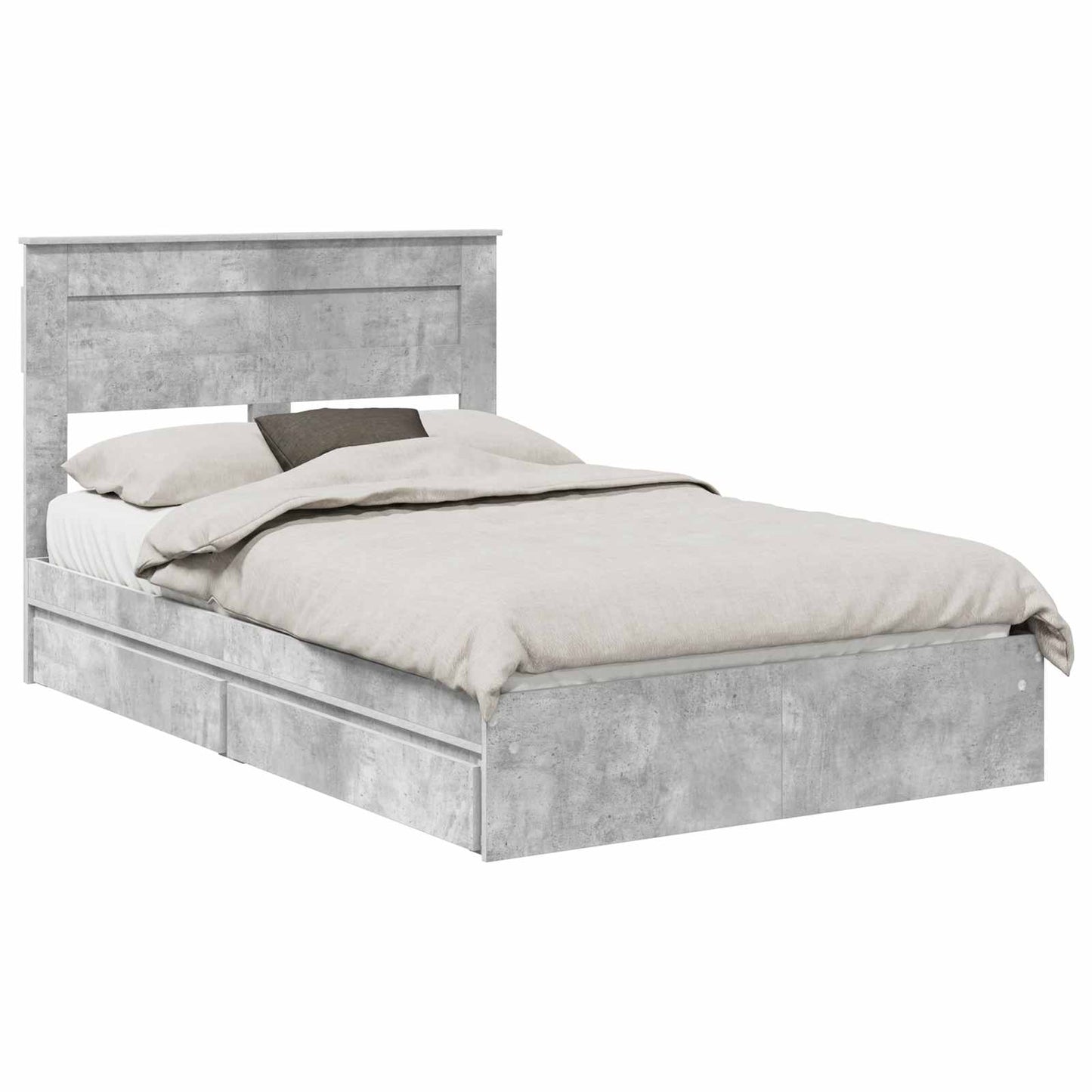 Storage Bed Concrete Grey 135 x 190 cm Engineered Wood