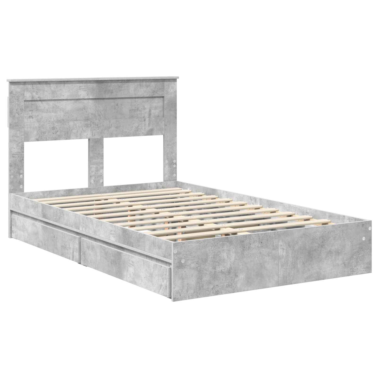 Storage Bed Concrete Grey 135 x 190 cm Engineered Wood