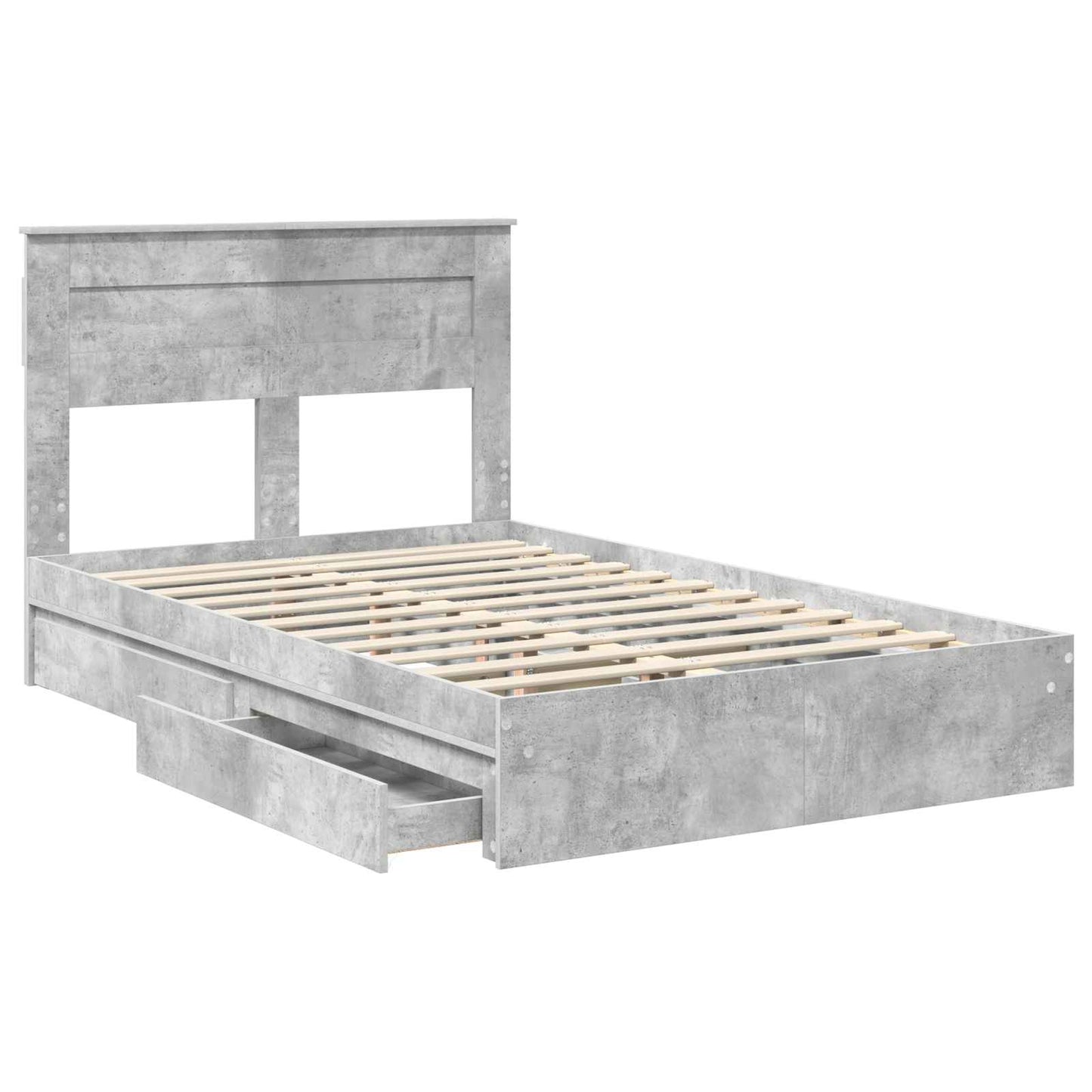 Storage Bed Concrete Grey 135 x 190 cm Engineered Wood