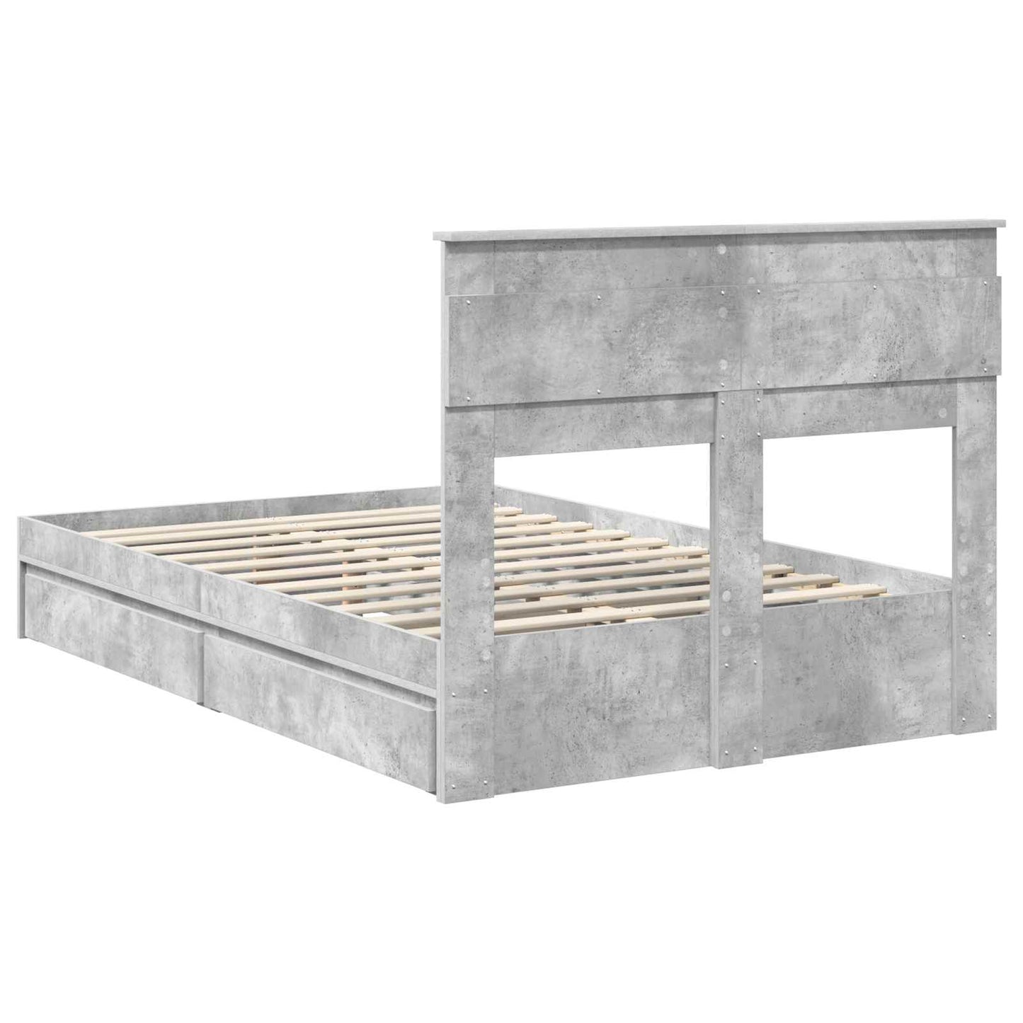 Storage Bed Concrete Grey 135 x 190 cm Engineered Wood