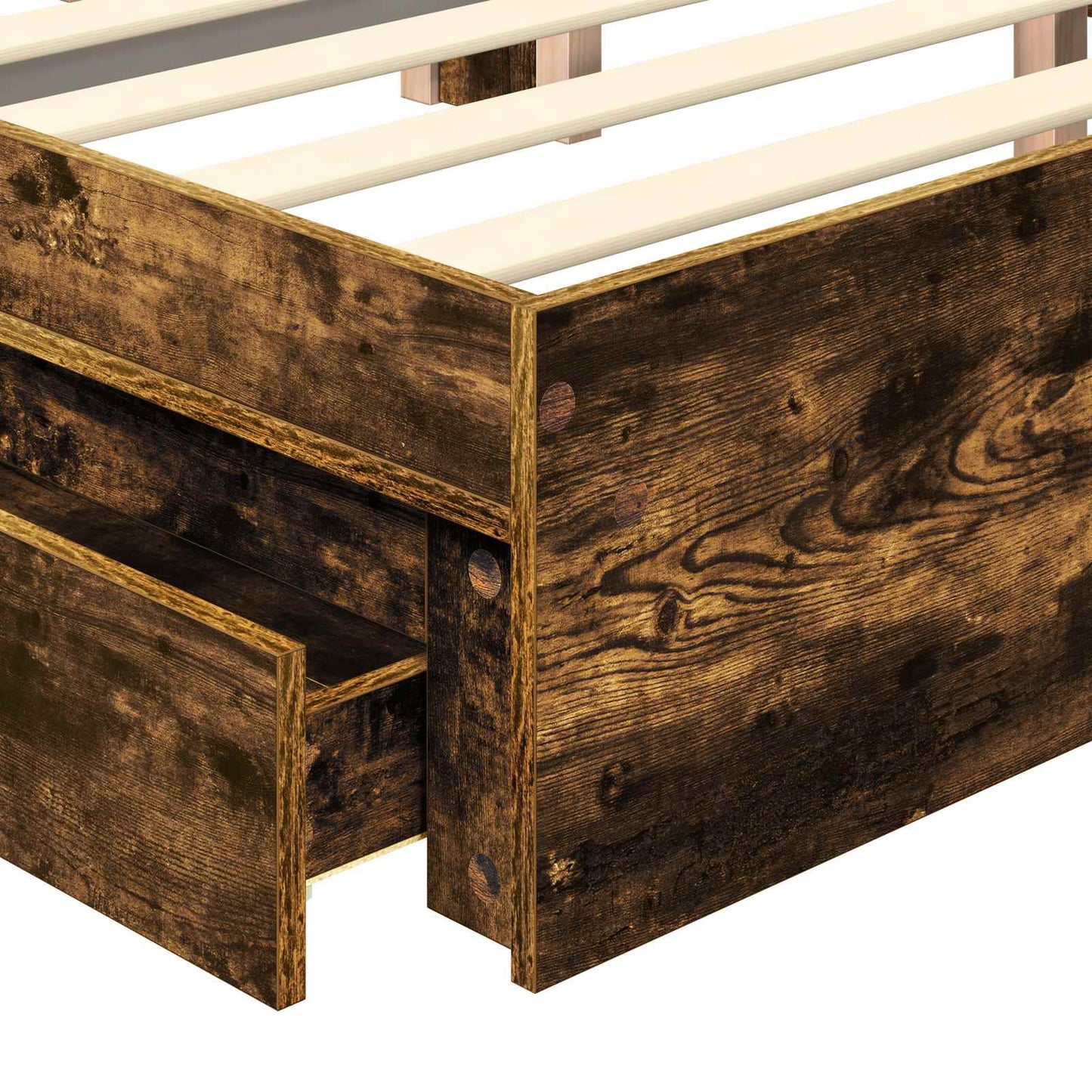 Storage Bed with Drawer Smoked Oak 135 x 190 cm Engineered Wood