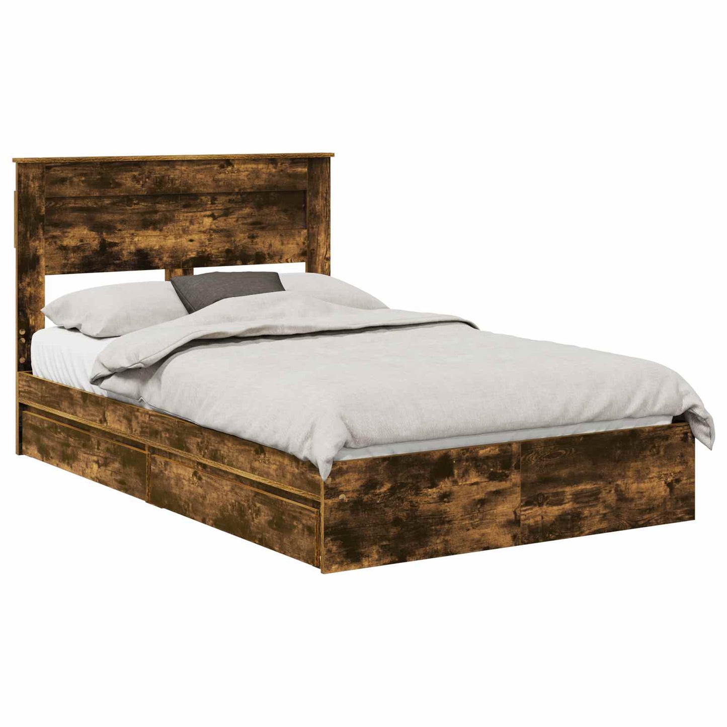 Storage Bed with Drawer Smoked Oak 135 x 190 cm Engineered Wood