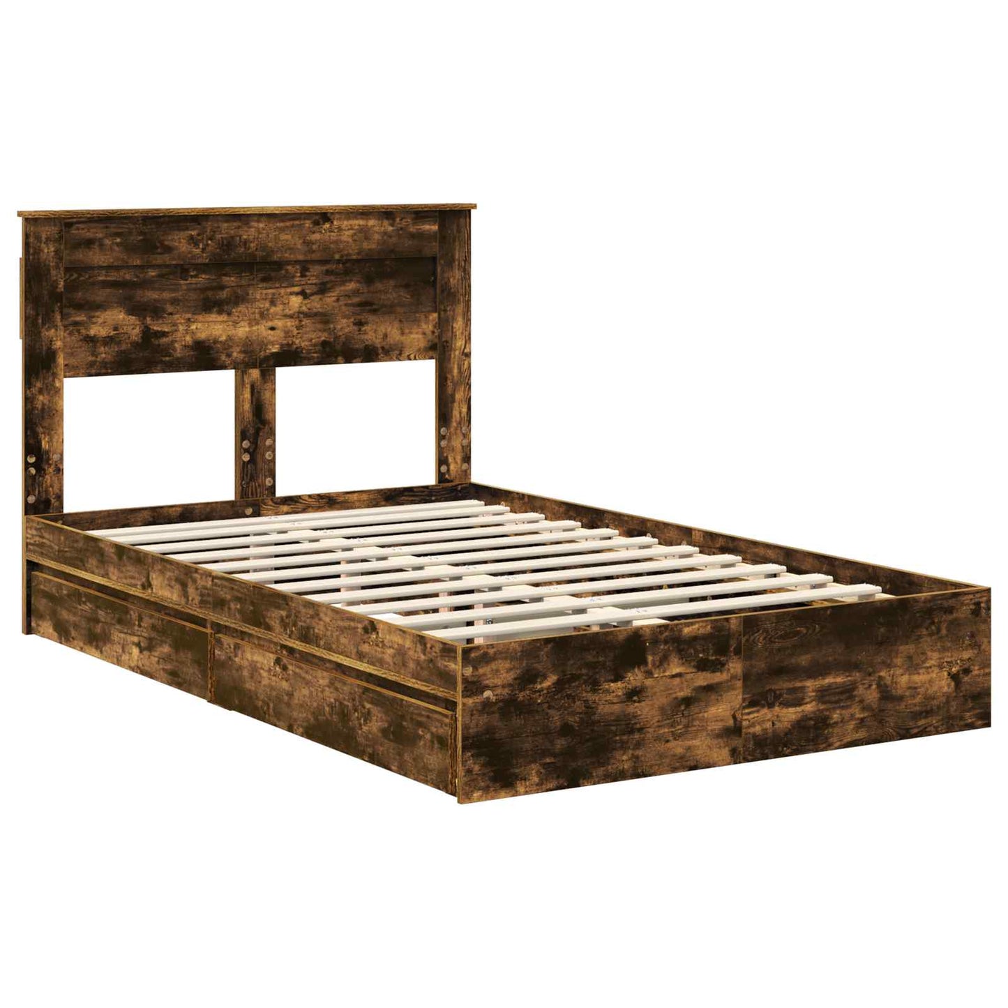 Storage Bed with Drawer Smoked Oak 135 x 190 cm Engineered Wood