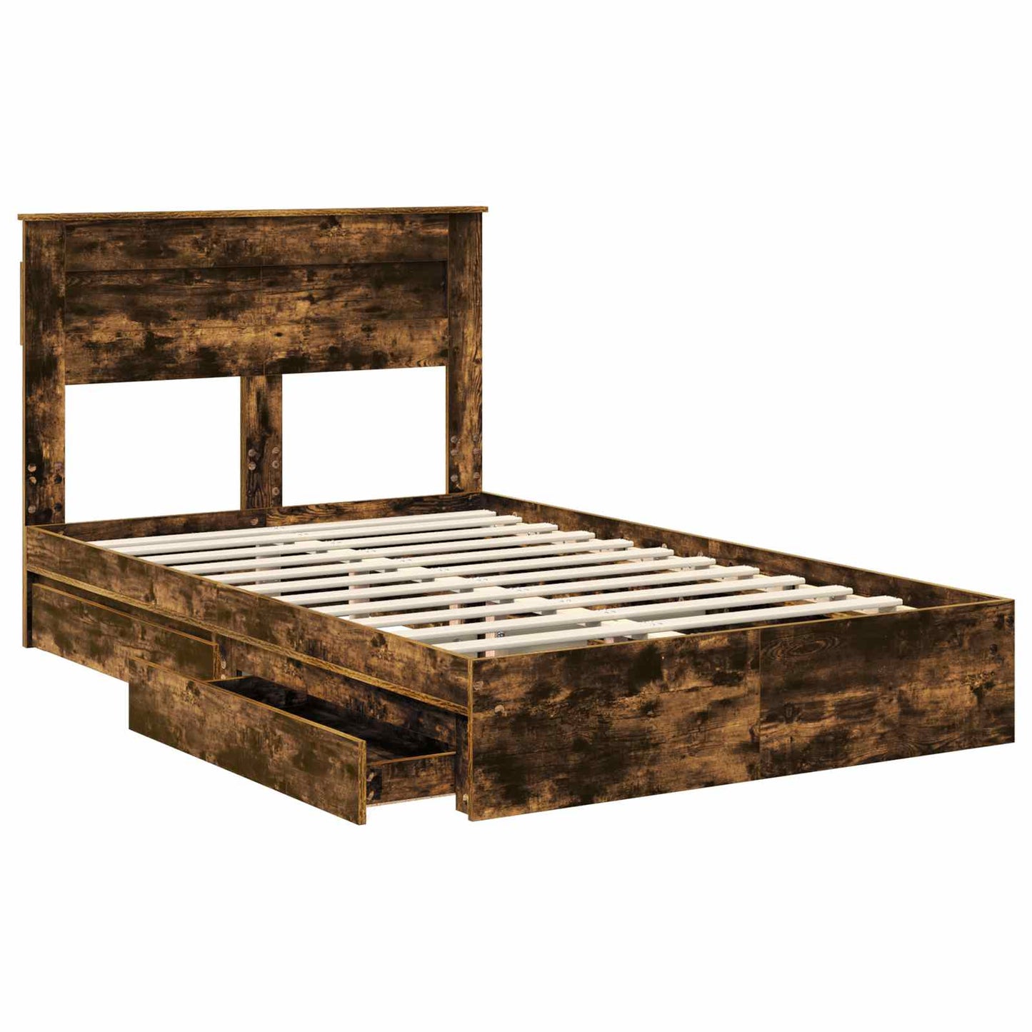 Storage Bed with Drawer Smoked Oak 135 x 190 cm Engineered Wood