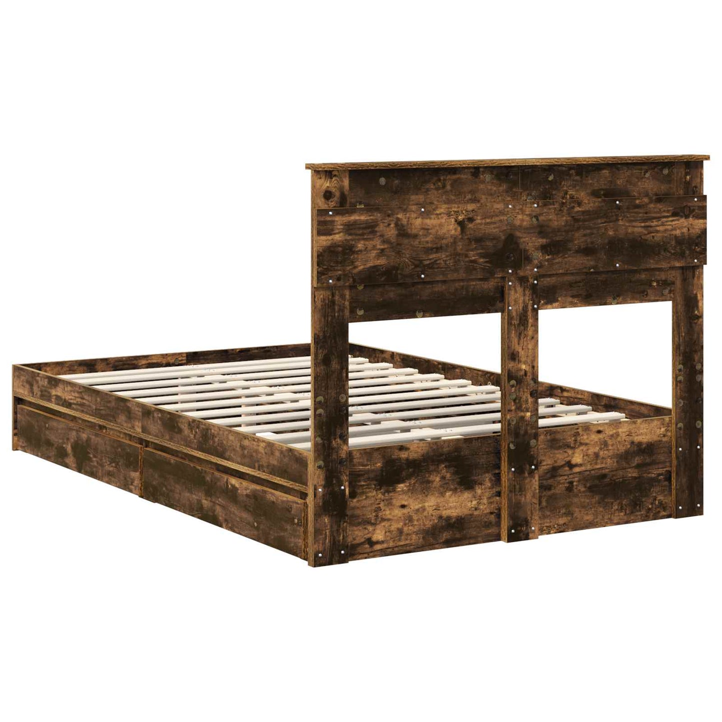 Storage Bed with Drawer Smoked Oak 135 x 190 cm Engineered Wood