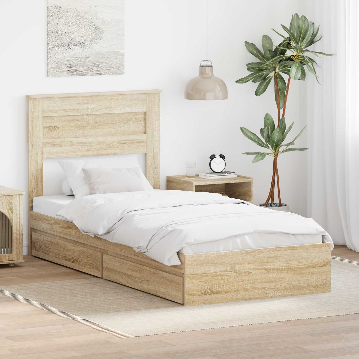 Storage Bed with Drawer Sonoma Oak 100 x 200 cm Engineered Wood