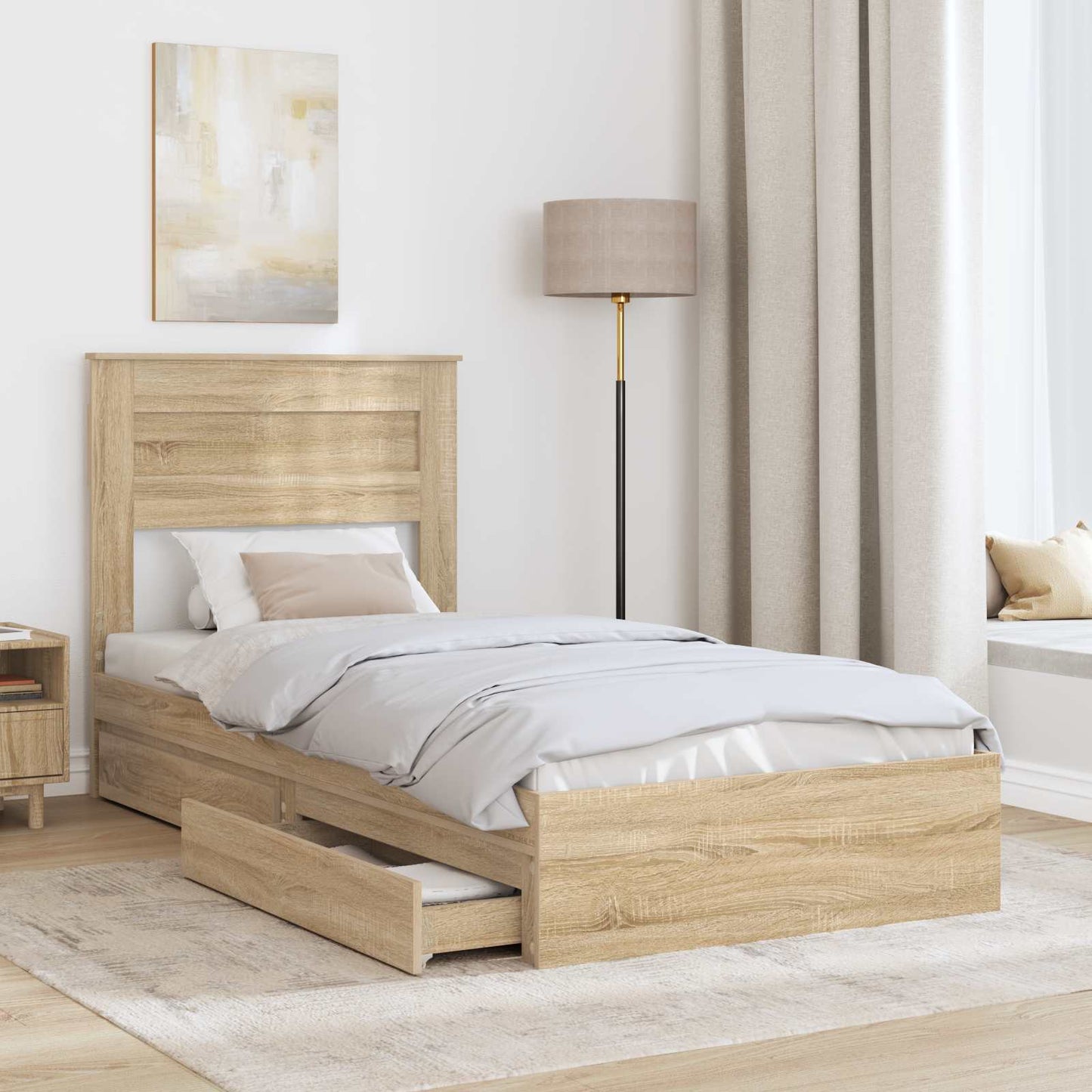 Storage Bed with Drawer Sonoma Oak 100 x 200 cm Engineered Wood