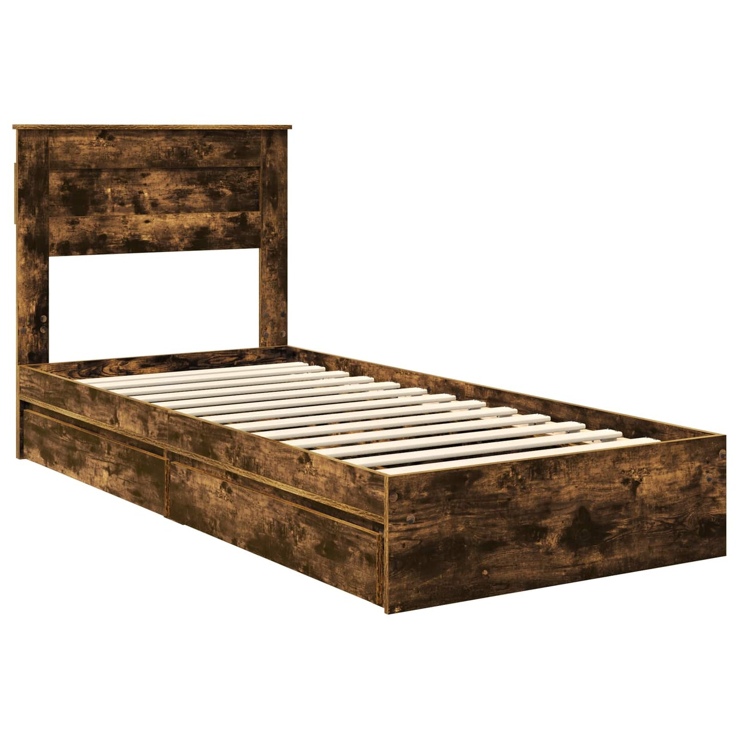Storage Bed with Drawer Smoked Oak 100 x 200 cm Engineered Wood