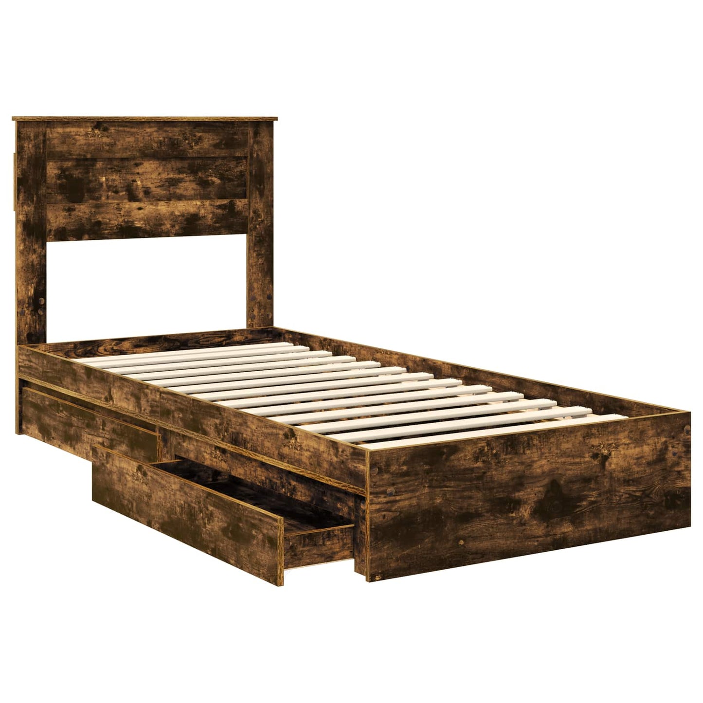 Storage Bed with Drawer Smoked Oak 100 x 200 cm Engineered Wood