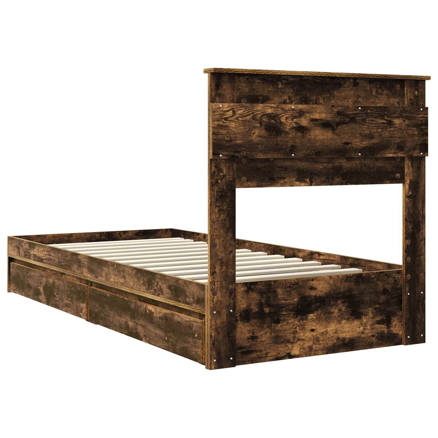 Storage Bed with Drawer Smoked Oak 100 x 200 cm Engineered Wood