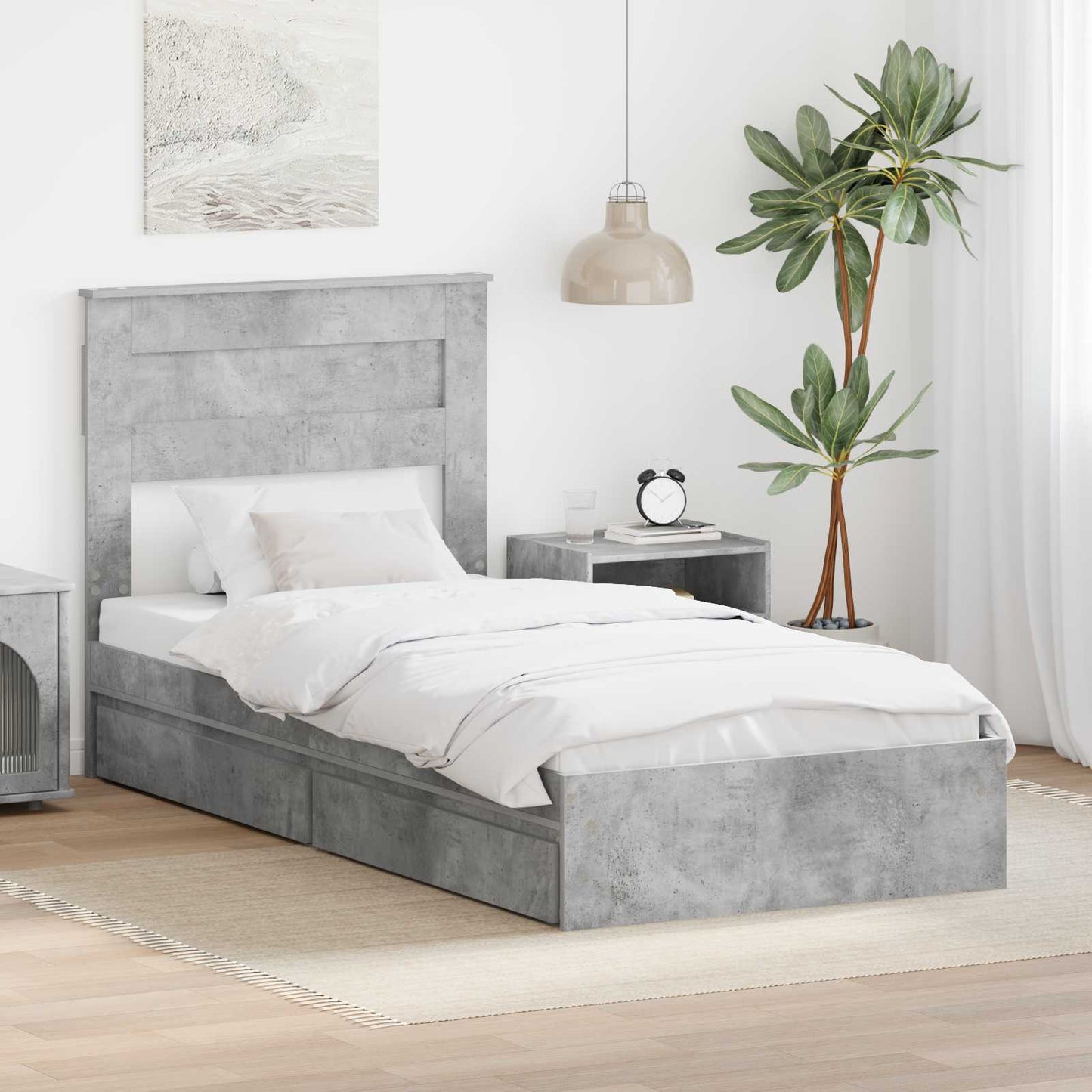 Storage Bed Concrete Grey 90 x 190 cm Engineered Wood