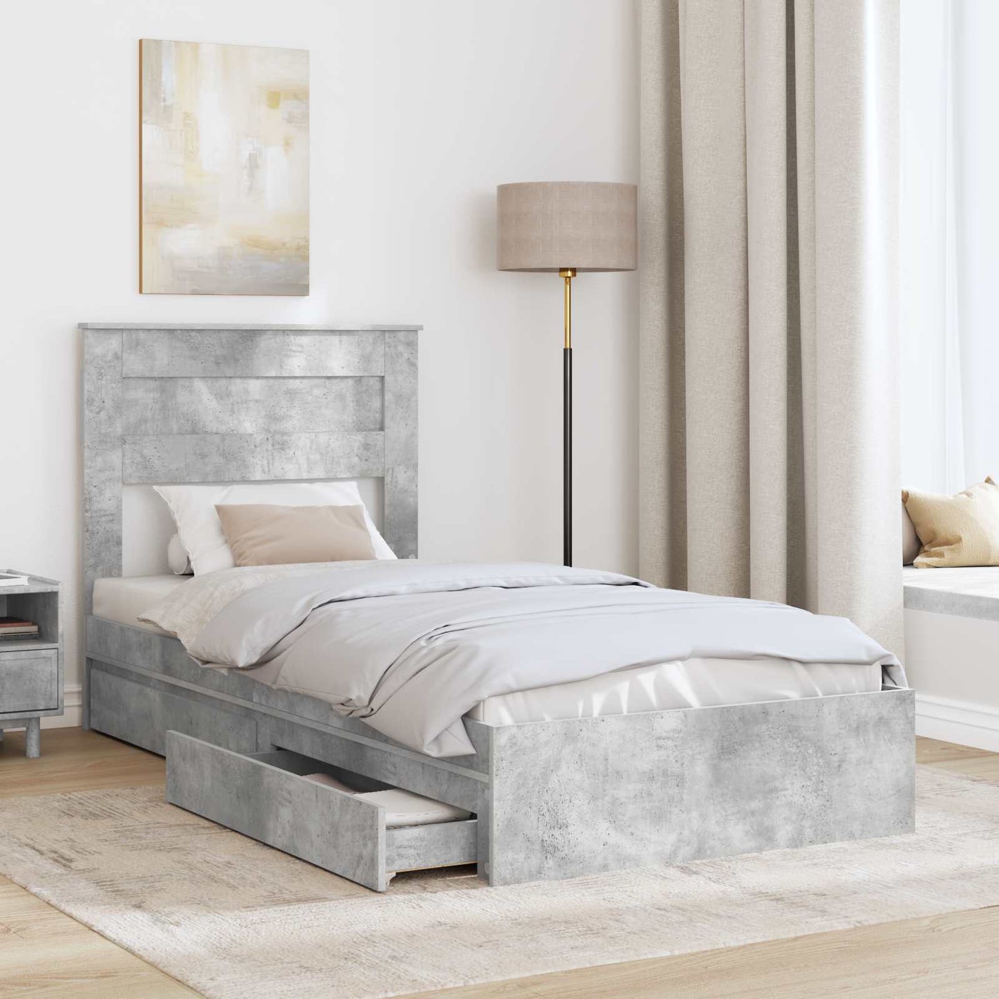 Storage Bed Concrete Grey 90 x 190 cm Engineered Wood