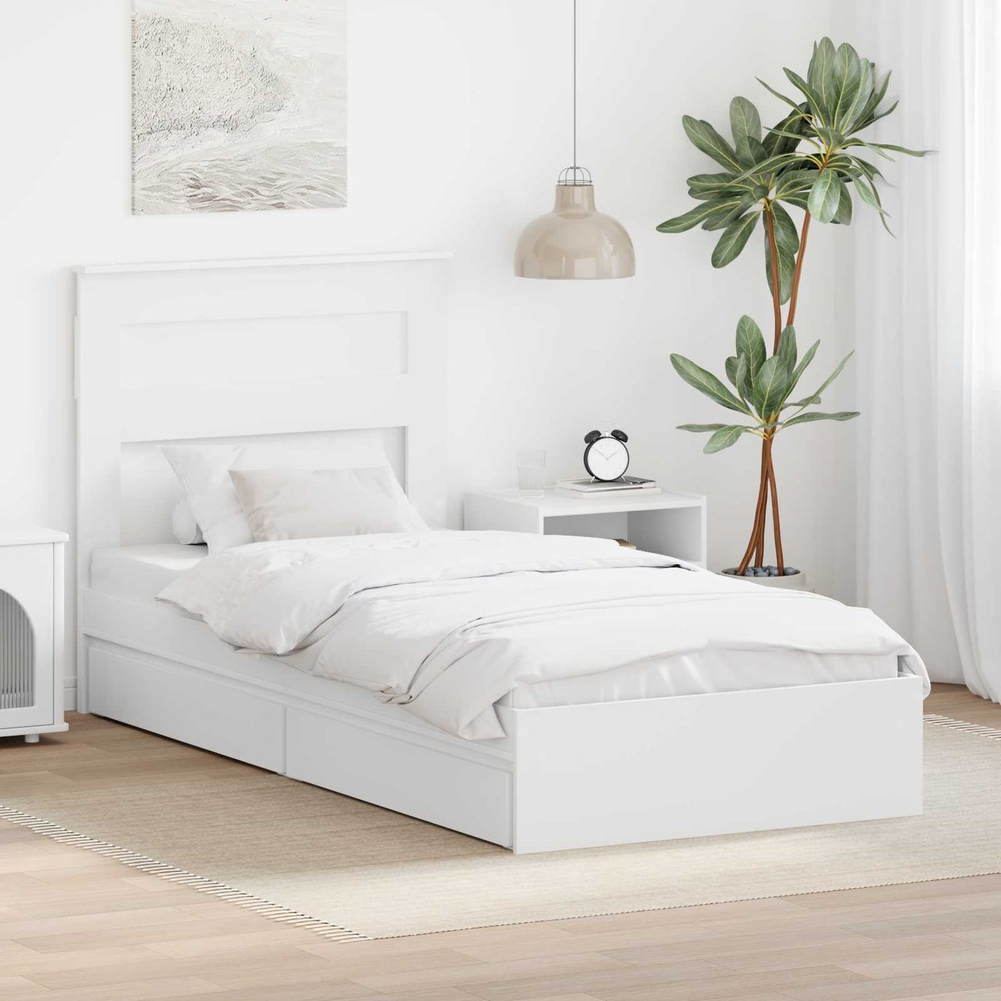 Storage Bed with Headboard White 75 x 190 cm Engineered Wood