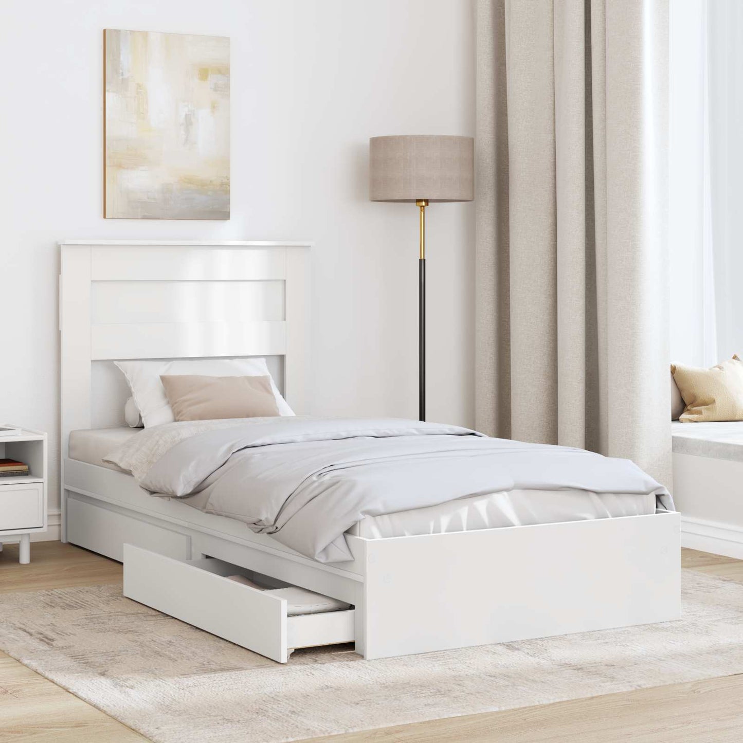Storage Bed with Headboard White 75 x 190 cm Engineered Wood