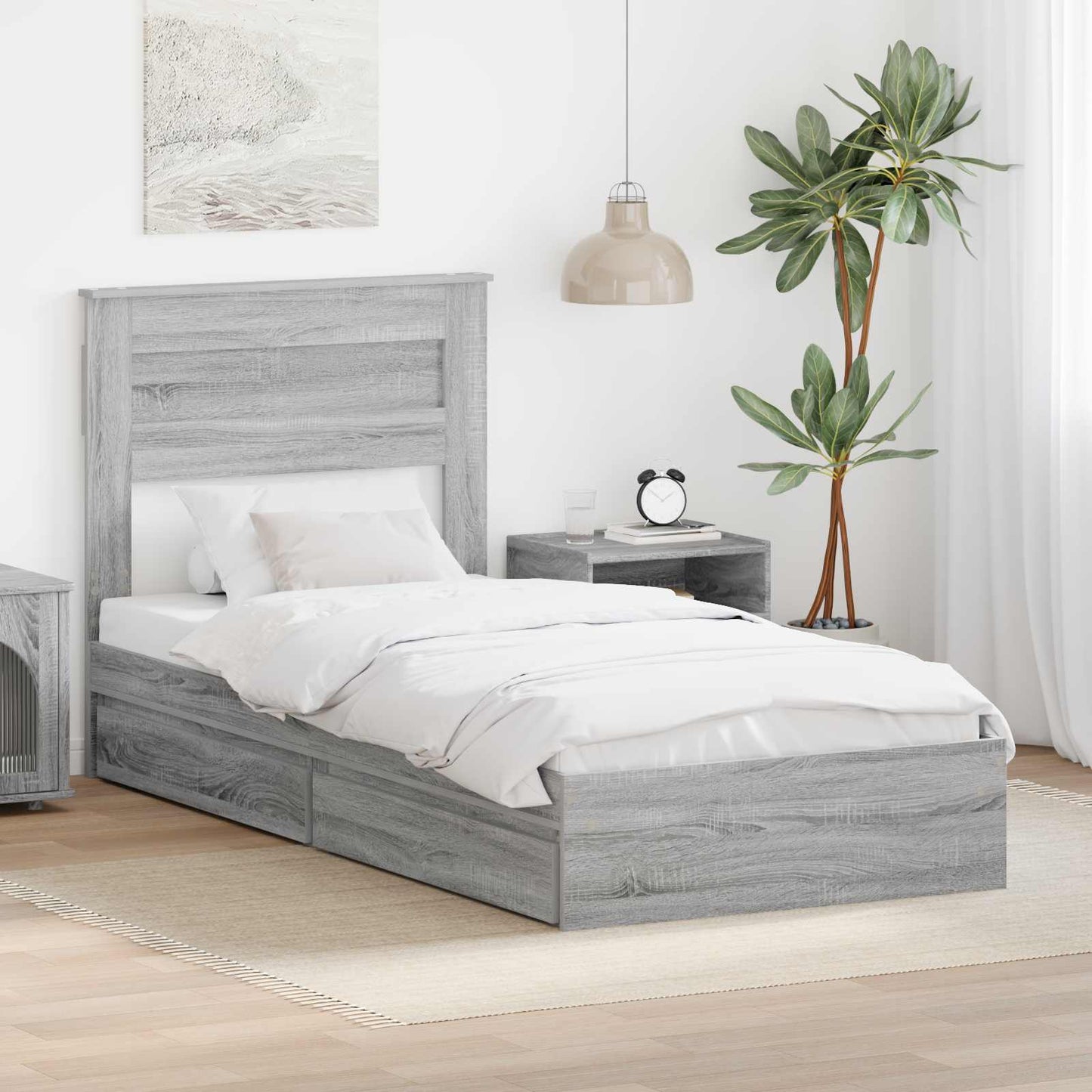 Storage Bed with Drawer Grey Sonoma 75 x 190 cm Engineered Wood
