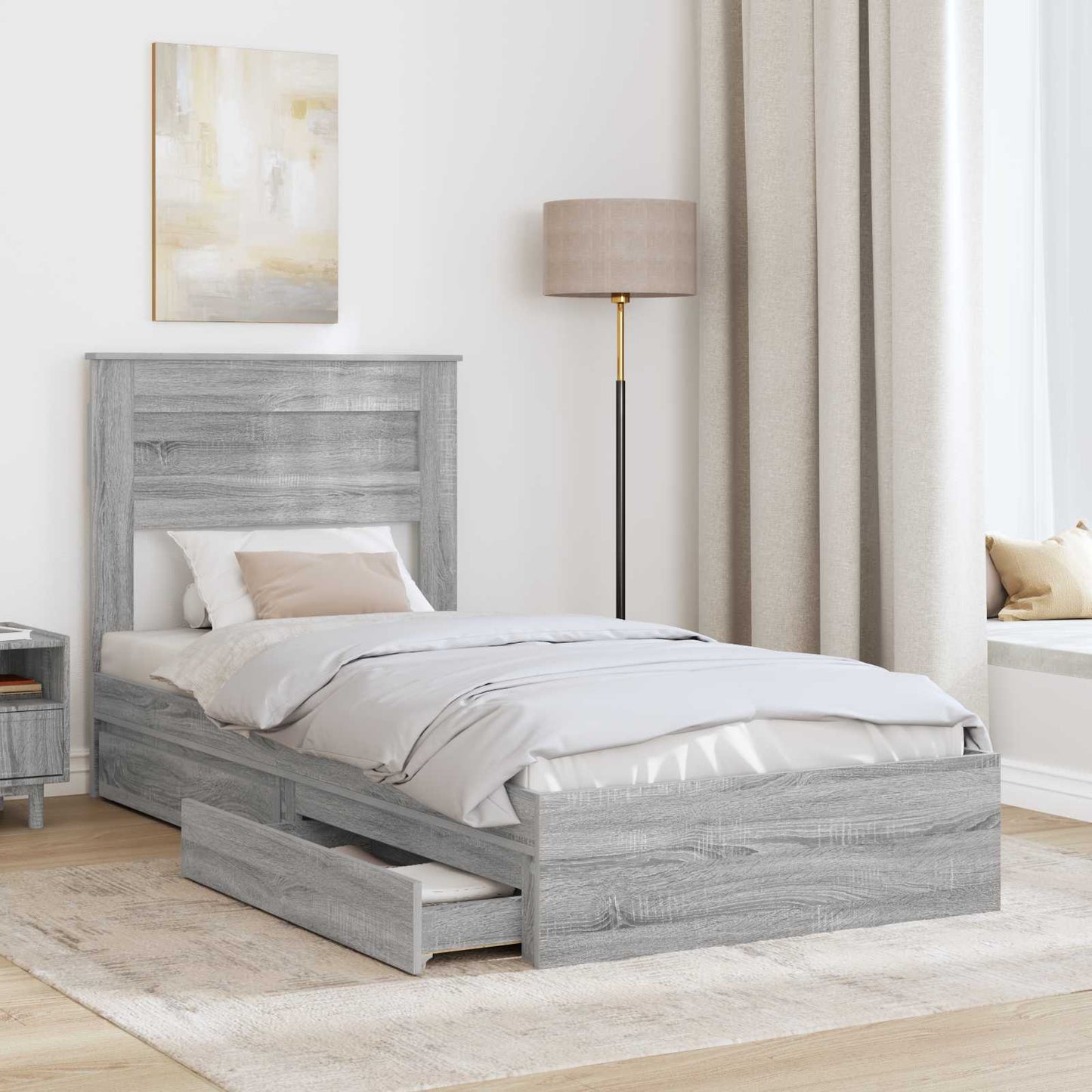 Storage Bed with Drawer Grey Sonoma 75 x 190 cm Engineered Wood