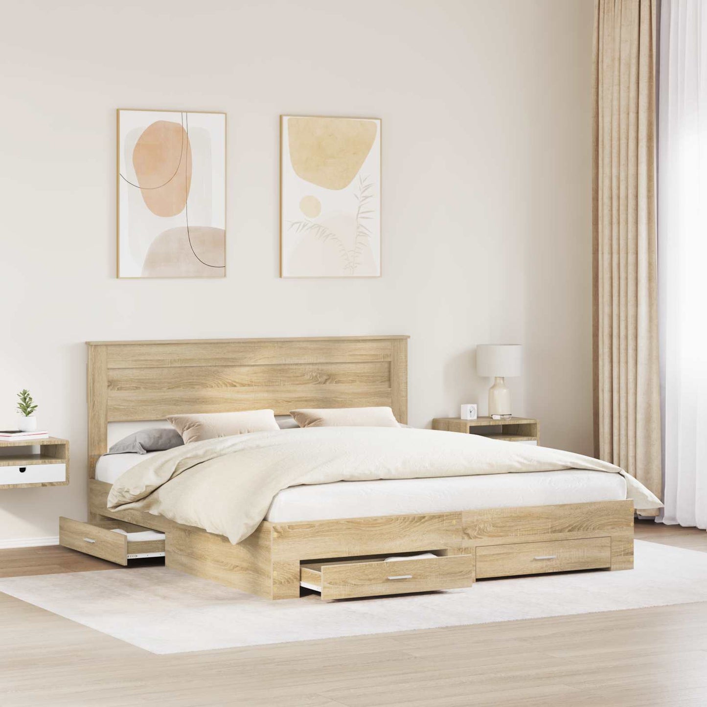 Bed Frame with Drawer Sonoma Oak 200 x 200 cm Engineered Wood