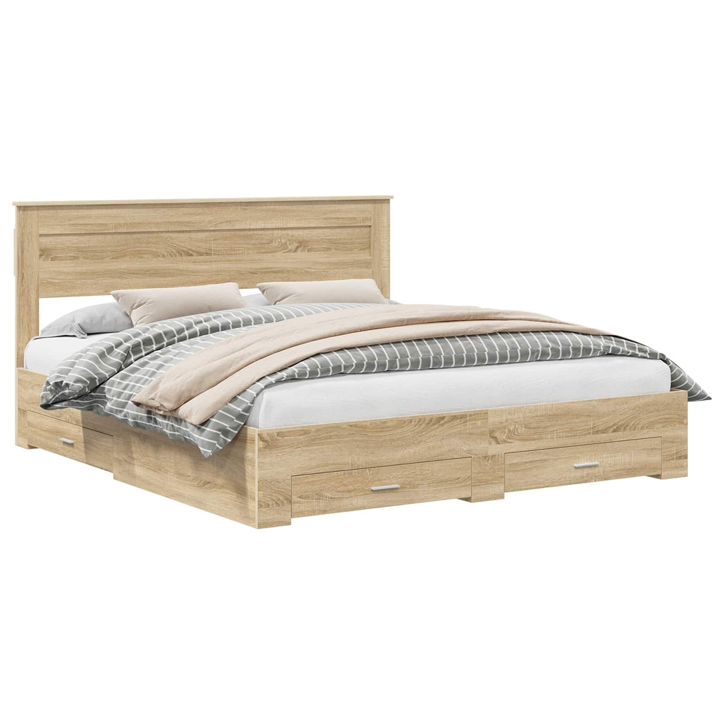 Bed Frame with Drawer Sonoma Oak 200 x 200 cm Engineered Wood