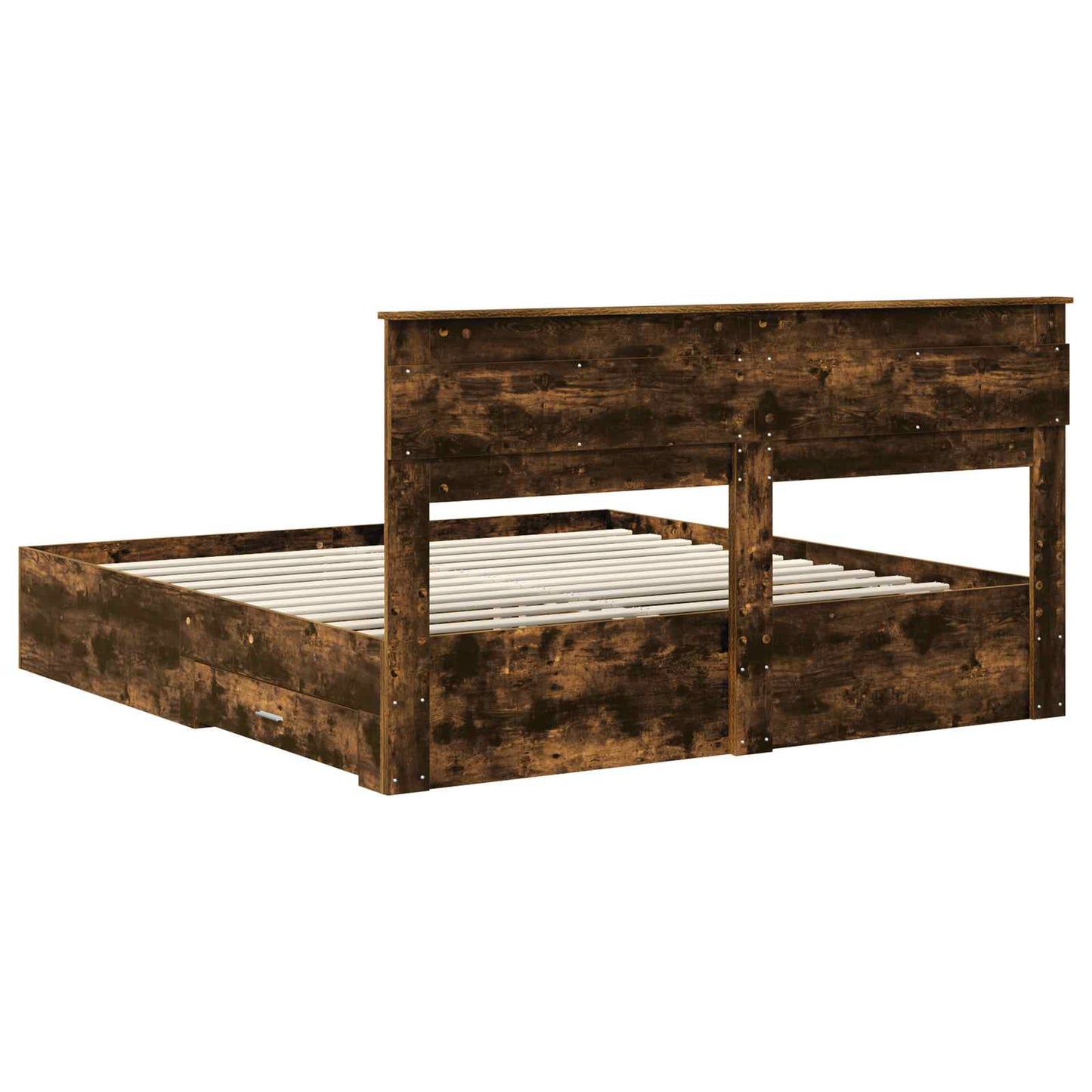Bed Frame with Drawer Smoked Oak 200 x 200 cm Engineered Wood