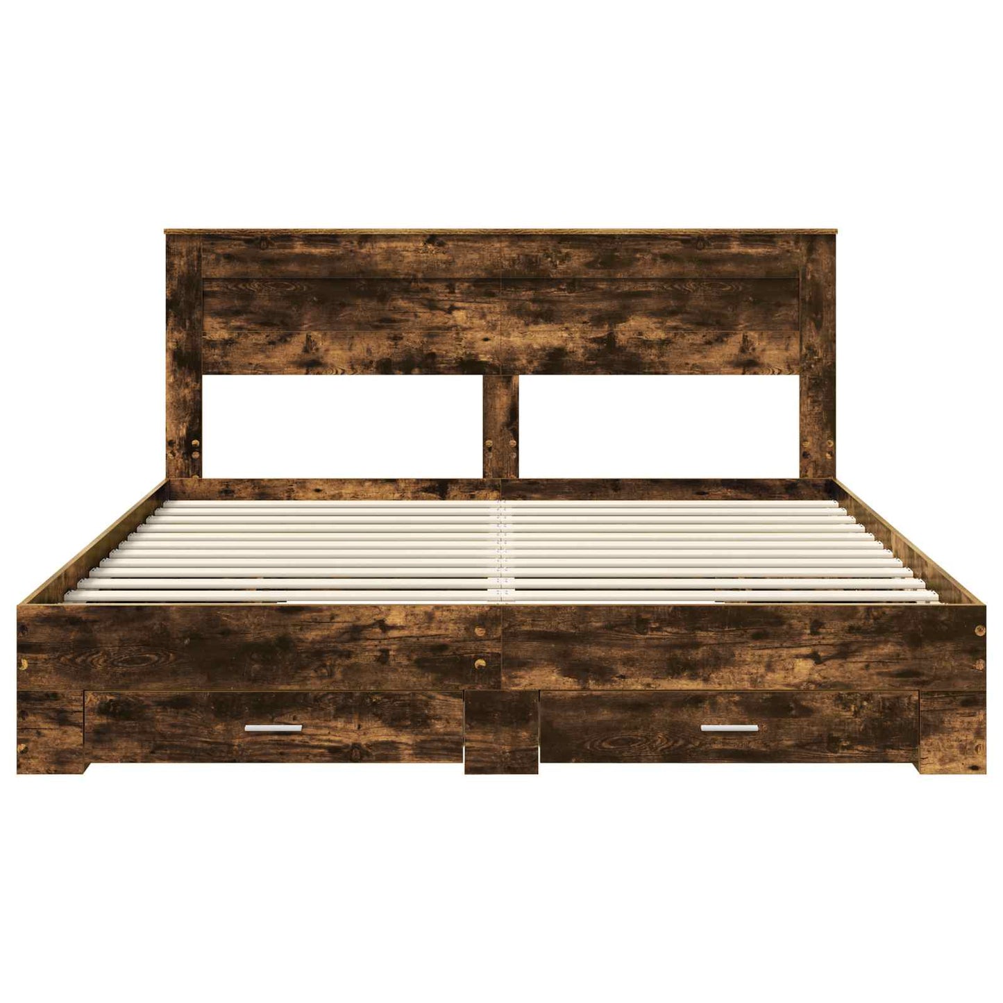 Bed Frame with Drawer Smoked Oak 200 x 200 cm Engineered Wood