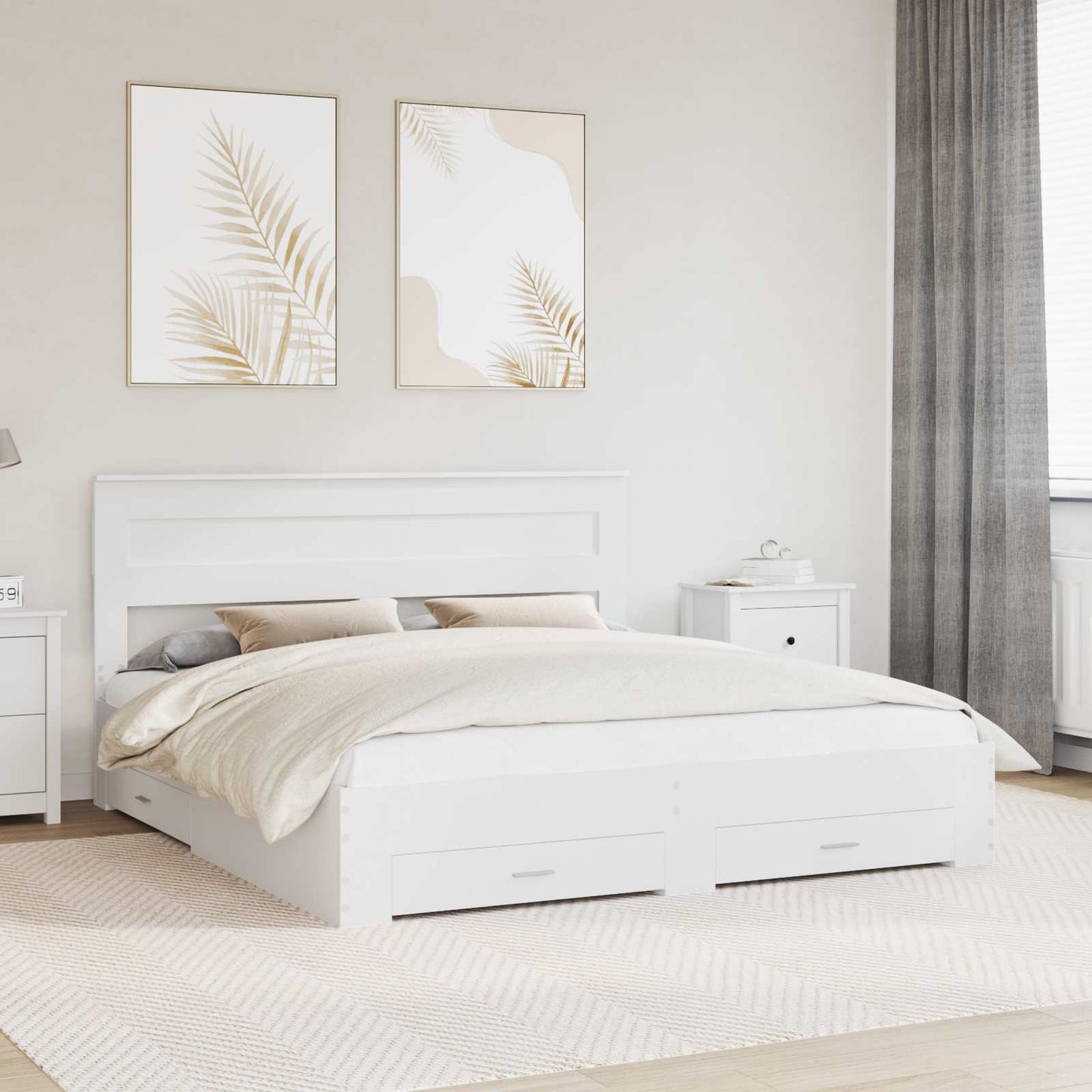 Bed Frame with Headboard White 180 x 200 cm Engineered Wood