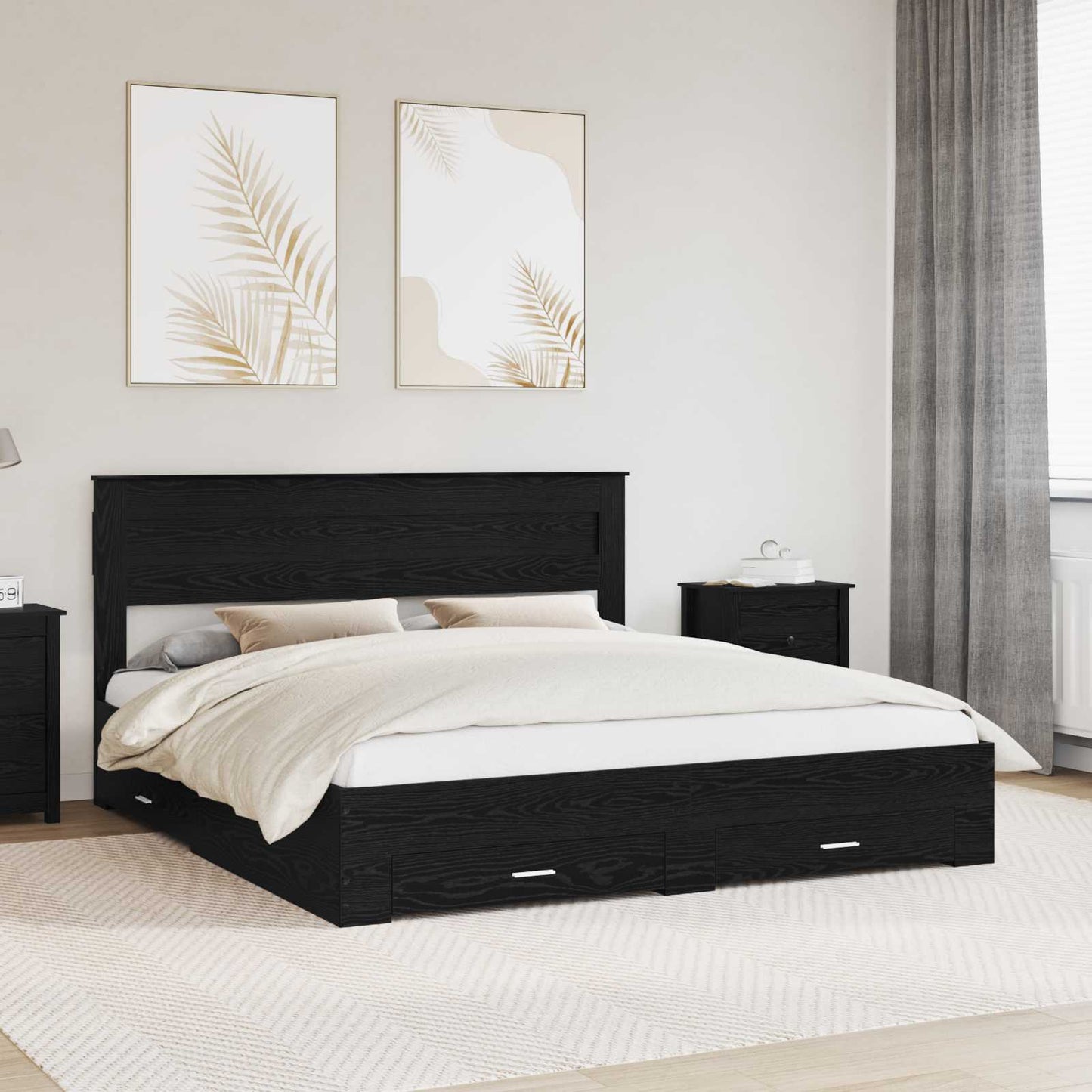 Bed Frame with Headboard Black Oak 180 x 200 cm Engineered Wood