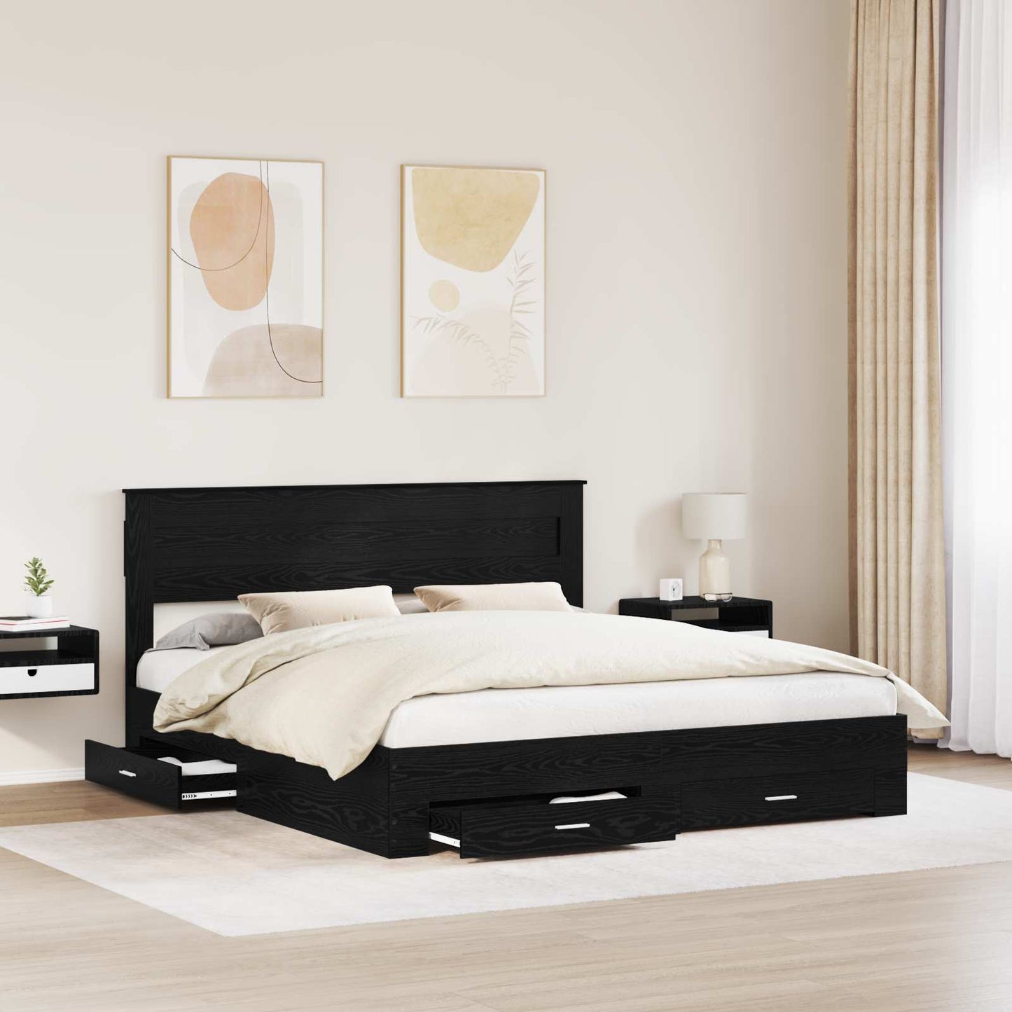 Bed Frame with Headboard Black Oak 180 x 200 cm Engineered Wood