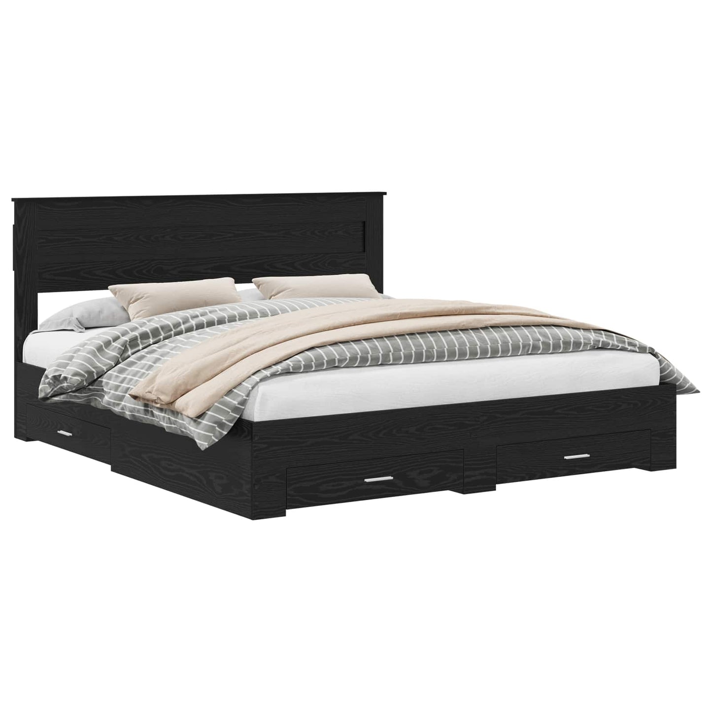 Bed Frame with Headboard Black Oak 180 x 200 cm Engineered Wood