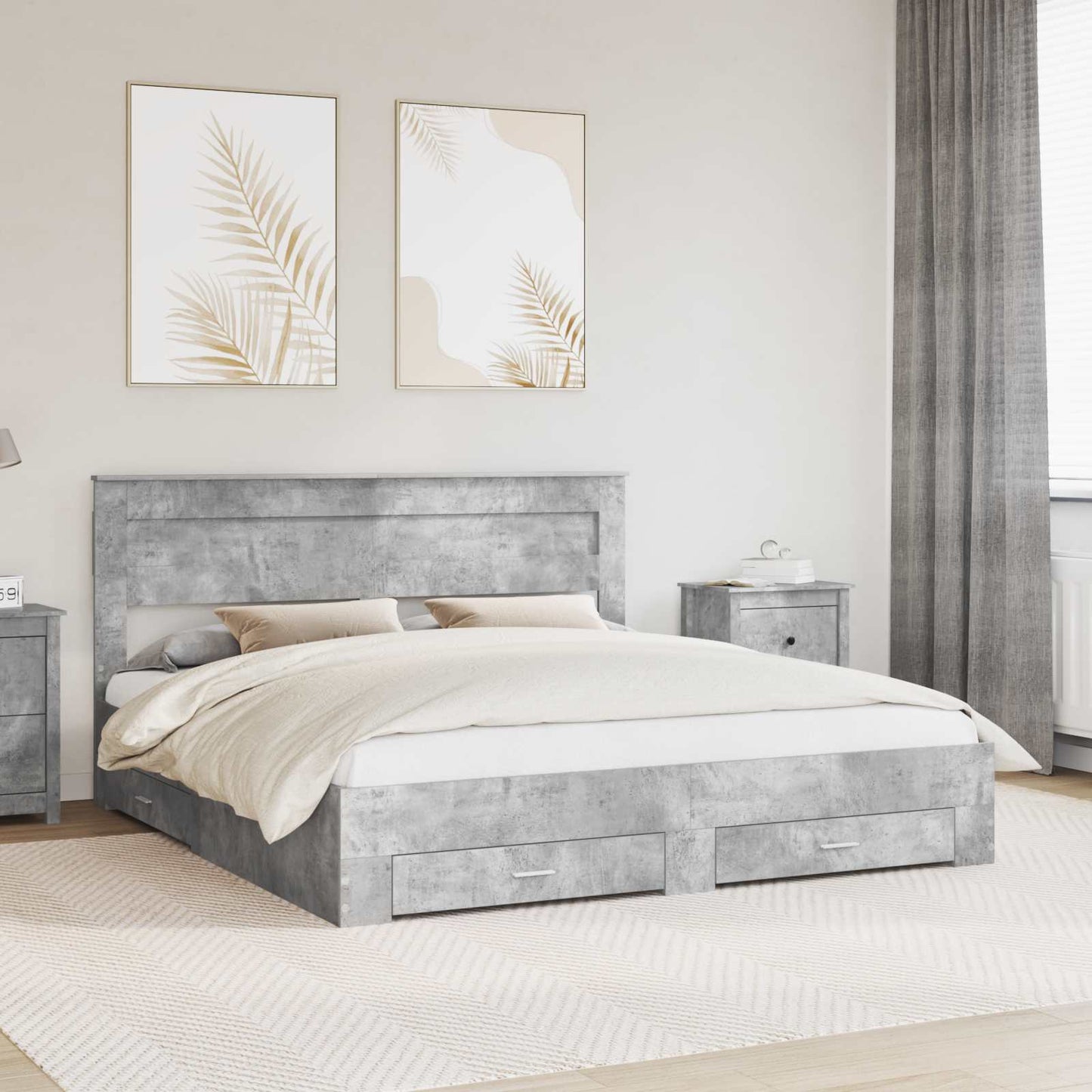Bed Frame Concrete Grey 180 x 200 cm Engineered Wood