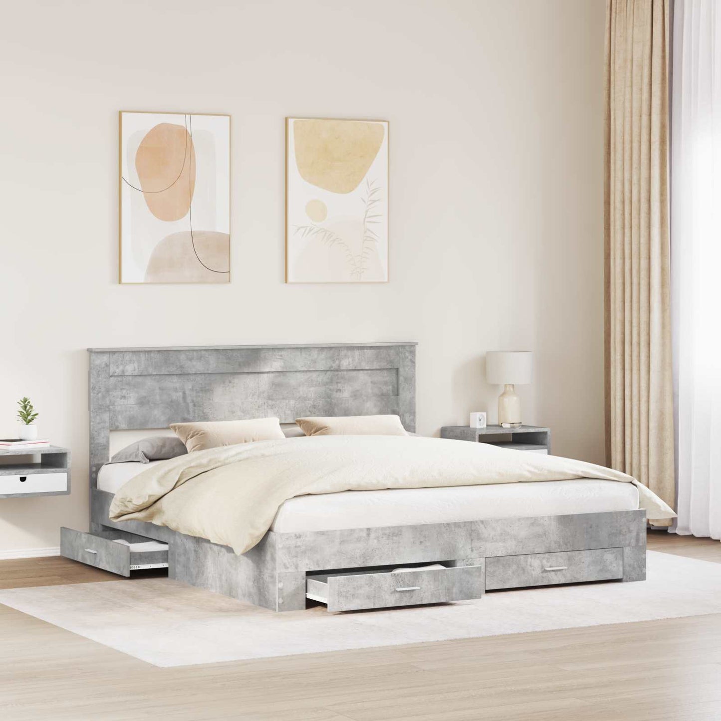 Bed Frame Concrete Grey 180 x 200 cm Engineered Wood