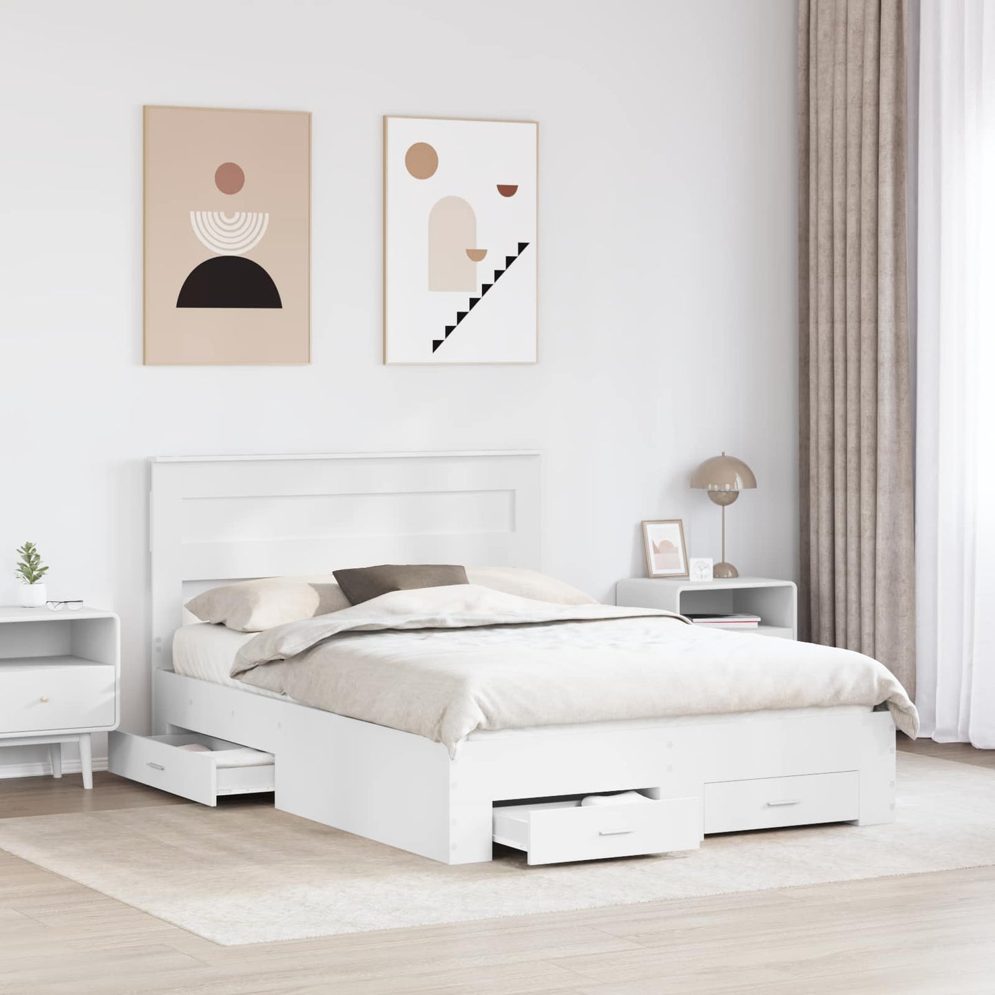 Bed Frame with Headboard White 160 x 200 cm Engineered Wood